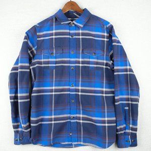 The North Face Plaid Flannel Shirt Mens Medium Blue Purple Button Up Outdoor